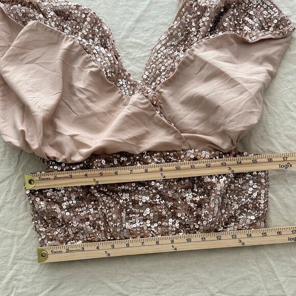 ASOS EDITION NWT ($130) | sequin off shoulder drape crop top in blush | size 6 - Picture 3 of 8